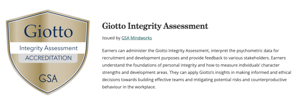 Giotto Integrity Assessment Credly badge example